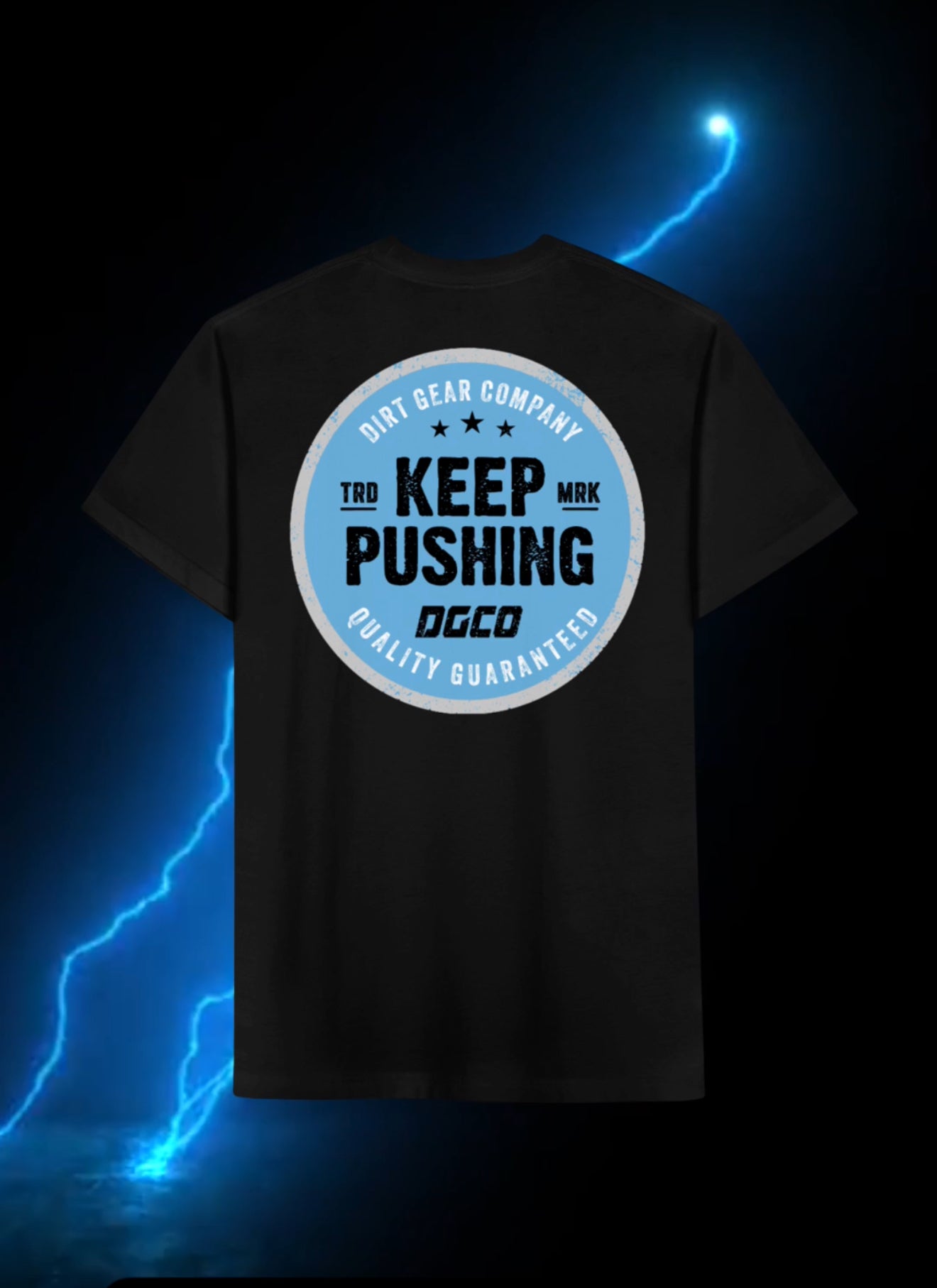 Blue on Black Keep Pushing Circle